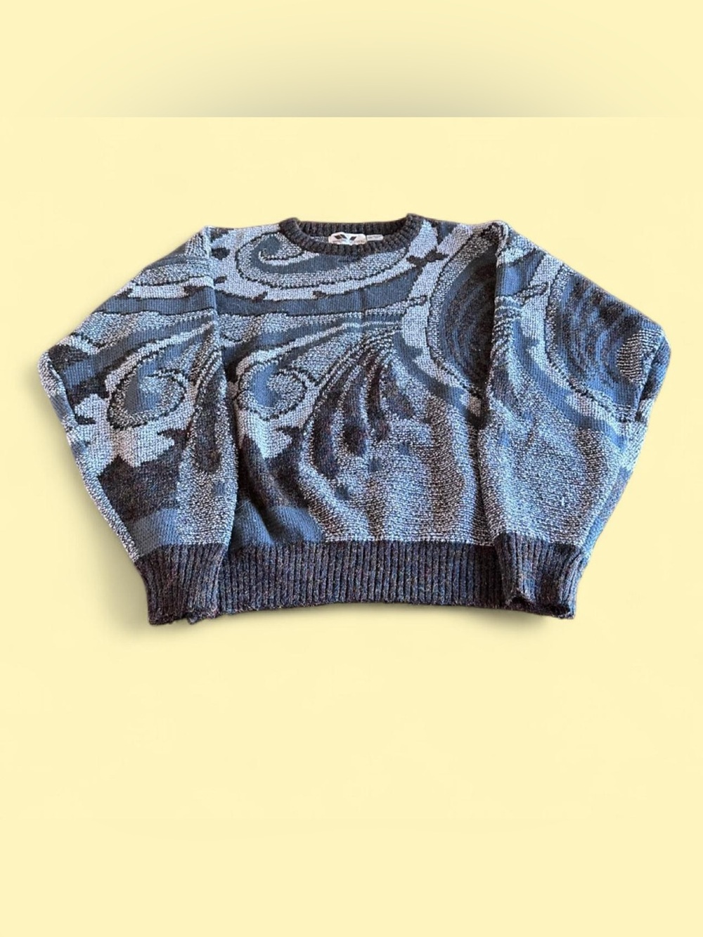 Vintage Wayne Scott Abstract Knit Sweater Women’s XL Oversized Blue Gray